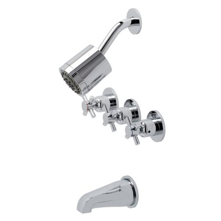 KINGSTON BRASS KBX8131DX Three-Handle Tub and Shower Faucet, Polished Chrome KBX8131DX